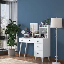 Hanah Home Bj101 - 2293 Mesa de Maquillaje Blanca con Espejo